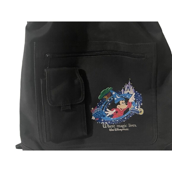 Walt Disney World Vintage Where Magic Lives Drawstring Black Backpack Cinch Bag - Picture 3 of 16
